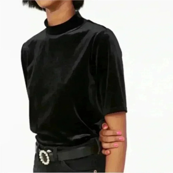 Madewell women’s Velvet Mock Neck Tee In Black Size Small pre-loved no flaws - Picture 3 of 7